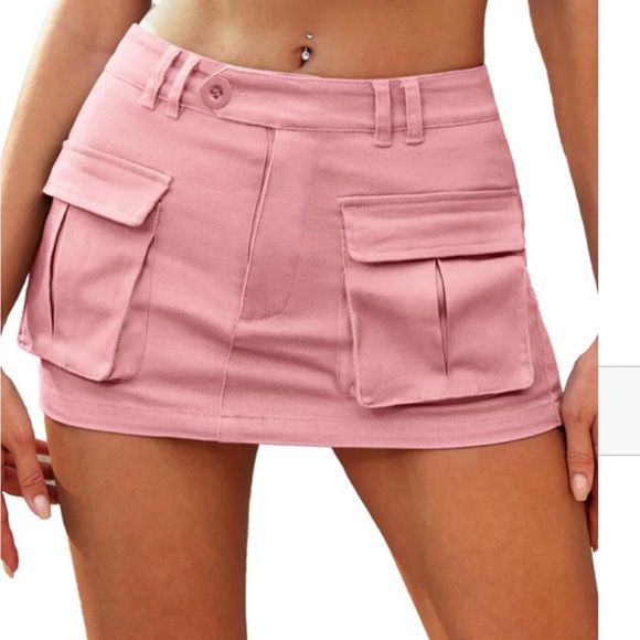 Pink Mini Cargo Y2K Button Denim Skirt - Picture 2 of 7